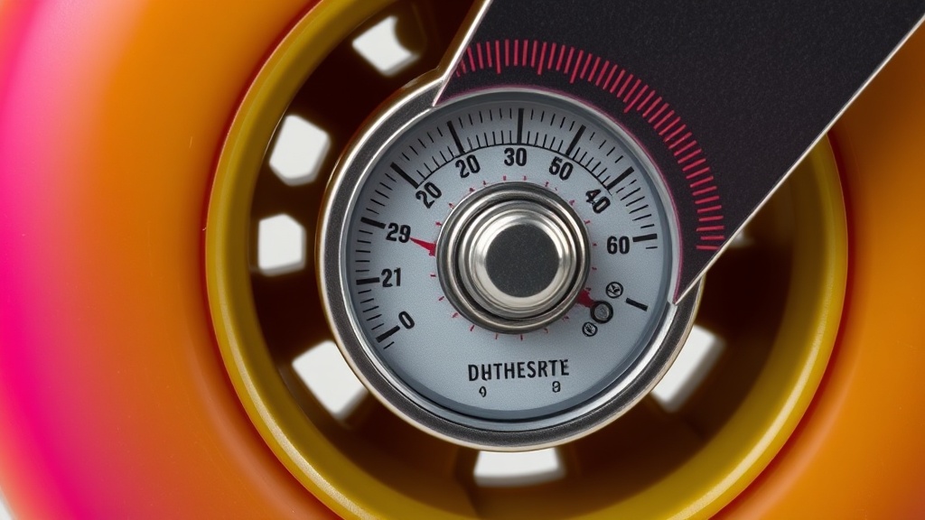 듀로미터 측정기로 우레탄 휠의 표면 경도를 정밀하게 테스트하는 과정