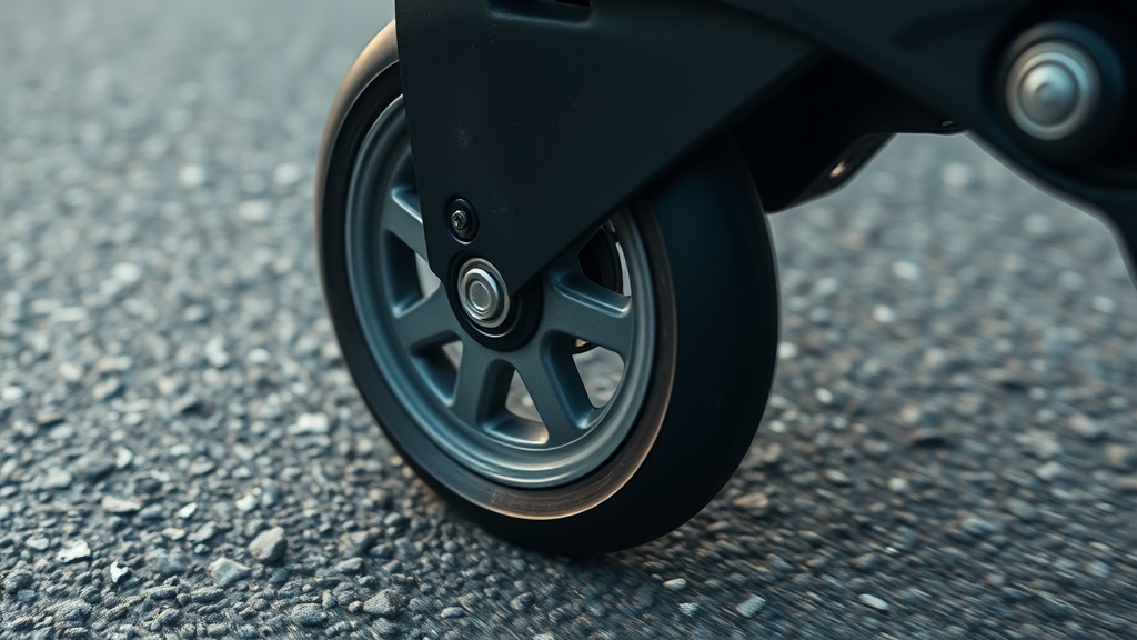 거친 아스팔트 노면 위에서 주행 중인 인라인 스케이트 휠의 접지면 모습